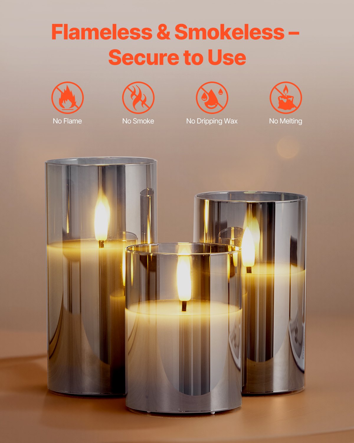 3-Piece Flameless LED Candle Set with Glass Holders & Remote